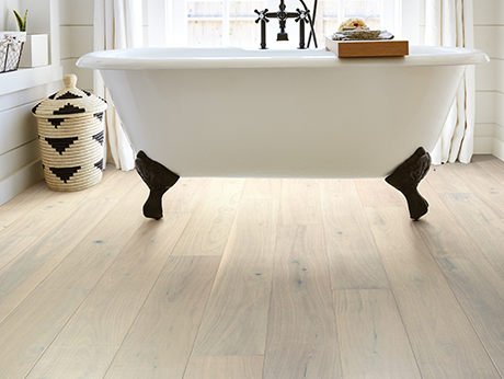 bathroom with hardwood floor from Potomac Tile and Carpet in Frederick, MD