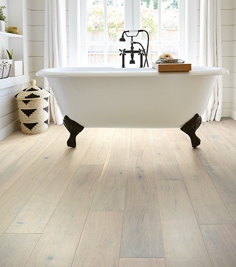 bathroom with hardwood floor from Potomac Tile and Carpet in Frederick, MD