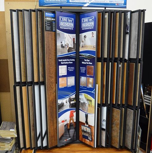 swatch display stand in showroom